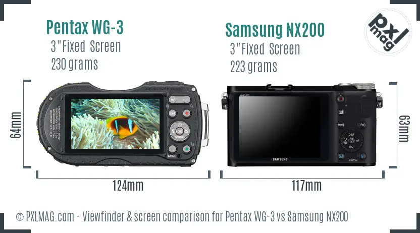 Pentax WG-3 vs Samsung NX200 Screen and Viewfinder comparison