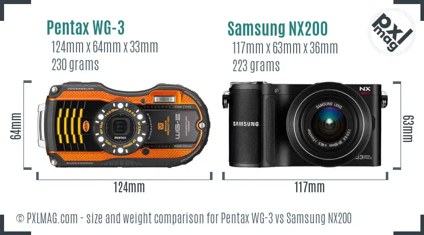 Pentax WG-3 vs Samsung NX200 size comparison