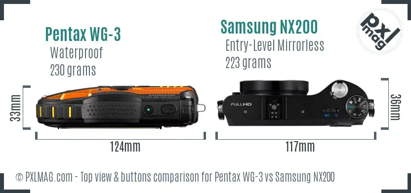 Pentax WG-3 vs Samsung NX200 top view buttons comparison