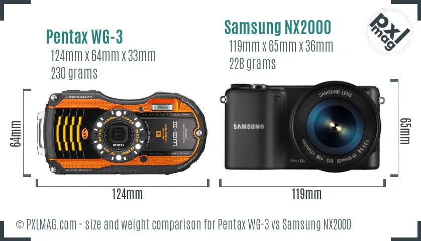 Pentax WG-3 vs Samsung NX2000 size comparison