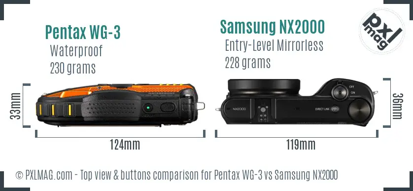 Pentax WG-3 vs Samsung NX2000 top view buttons comparison