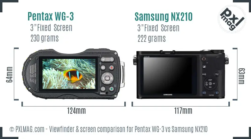 Pentax WG-3 vs Samsung NX210 Screen and Viewfinder comparison