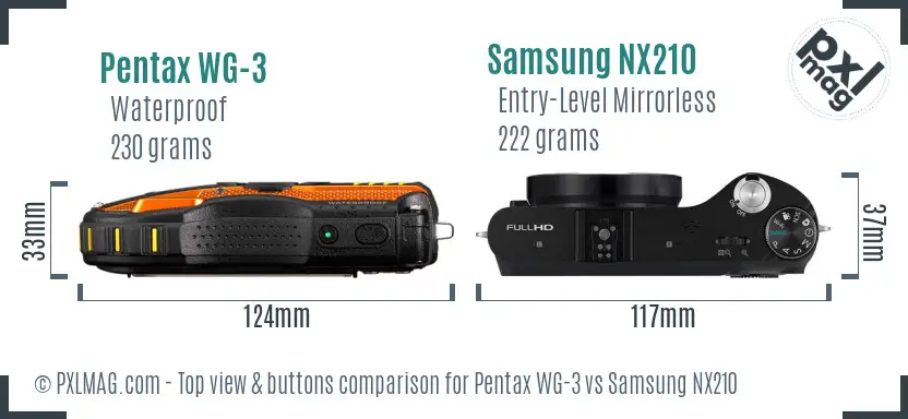 Pentax WG-3 vs Samsung NX210 top view buttons comparison