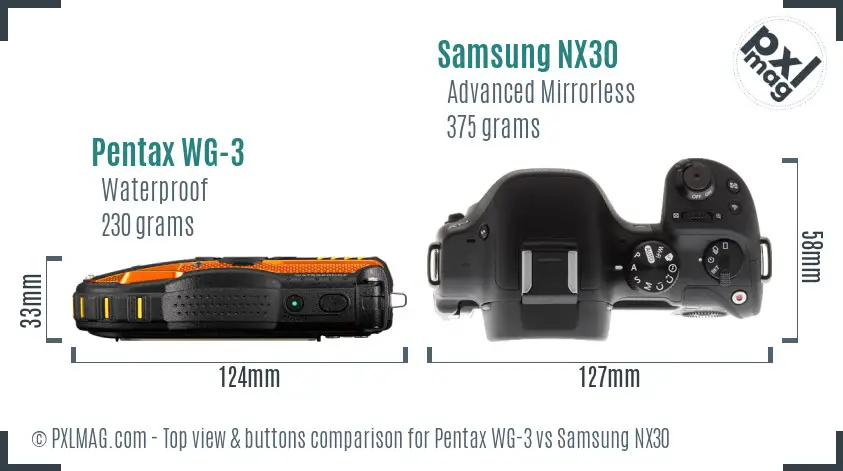 Pentax WG-3 vs Samsung NX30 top view buttons comparison