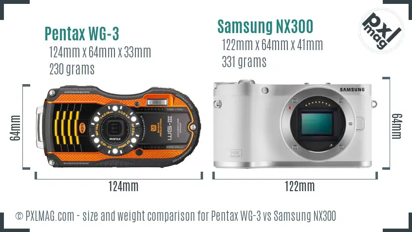Pentax WG-3 vs Samsung NX300 size comparison