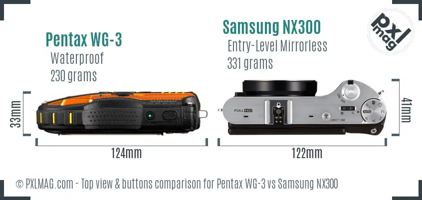 Pentax WG-3 vs Samsung NX300 top view buttons comparison