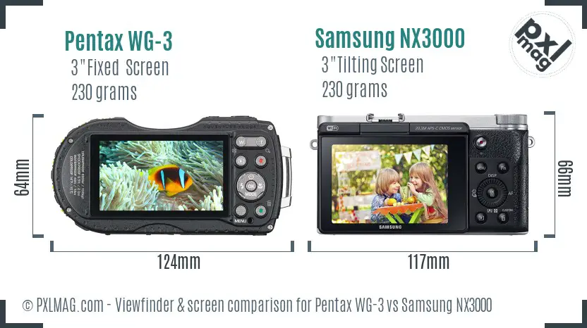 Pentax WG-3 vs Samsung NX3000 Screen and Viewfinder comparison