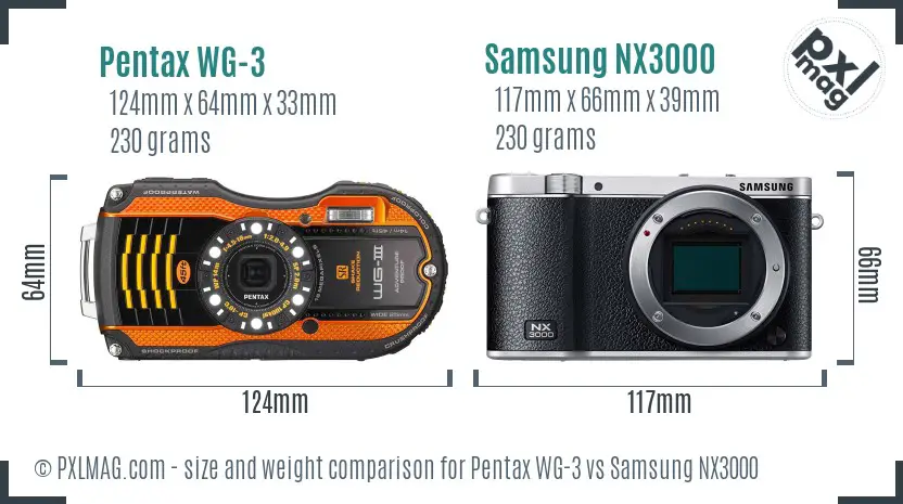 Pentax WG-3 vs Samsung NX3000 size comparison