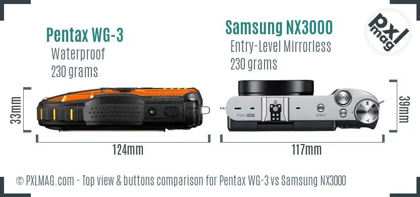 Pentax WG-3 vs Samsung NX3000 top view buttons comparison