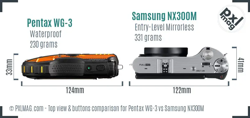 Pentax WG-3 vs Samsung NX300M top view buttons comparison