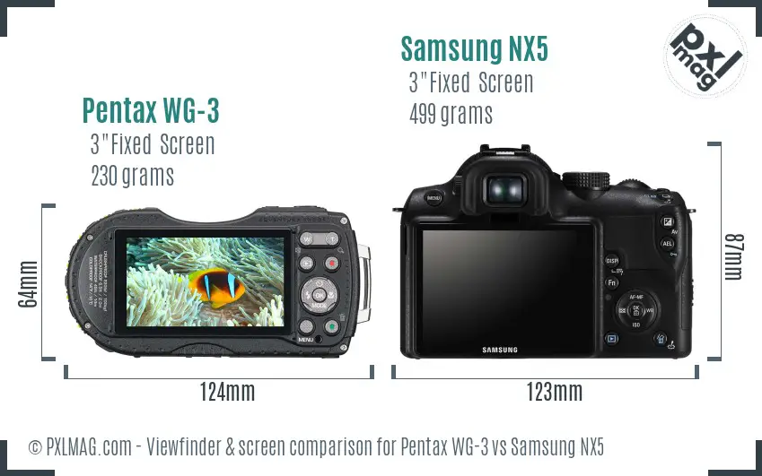 Pentax WG-3 vs Samsung NX5 Screen and Viewfinder comparison
