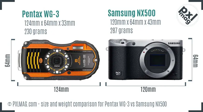 Pentax WG-3 vs Samsung NX500 size comparison