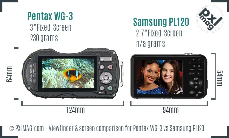 Pentax WG-3 vs Samsung PL120 Screen and Viewfinder comparison