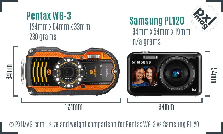 Pentax WG-3 vs Samsung PL120 size comparison