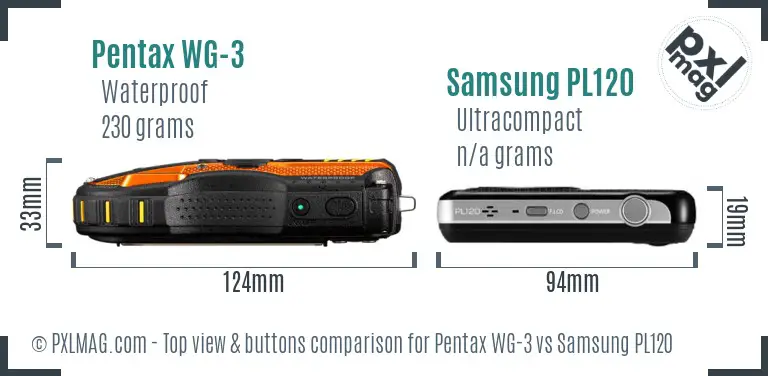 Pentax WG-3 vs Samsung PL120 top view buttons comparison