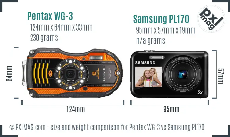 Pentax WG-3 vs Samsung PL170 size comparison