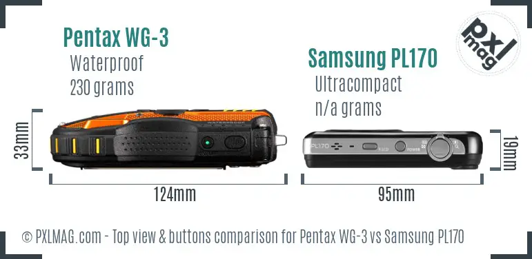 Pentax WG-3 vs Samsung PL170 top view buttons comparison