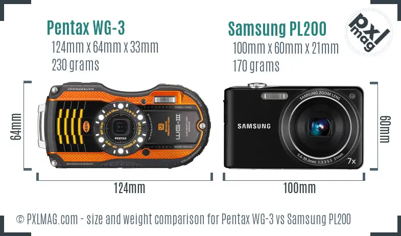 Pentax WG-3 vs Samsung PL200 size comparison