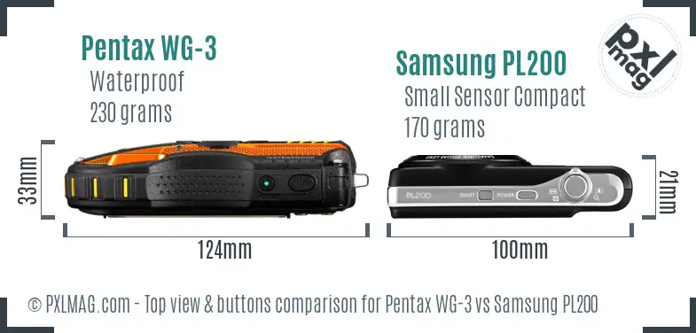 Pentax WG-3 vs Samsung PL200 top view buttons comparison