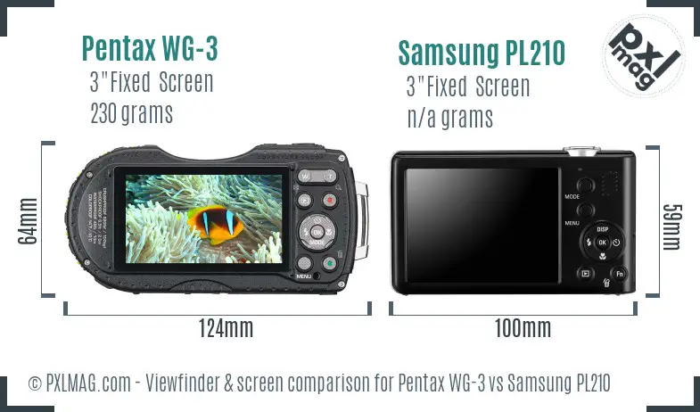 Pentax WG-3 vs Samsung PL210 Screen and Viewfinder comparison