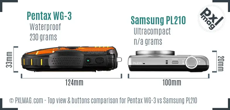 Pentax WG-3 vs Samsung PL210 top view buttons comparison