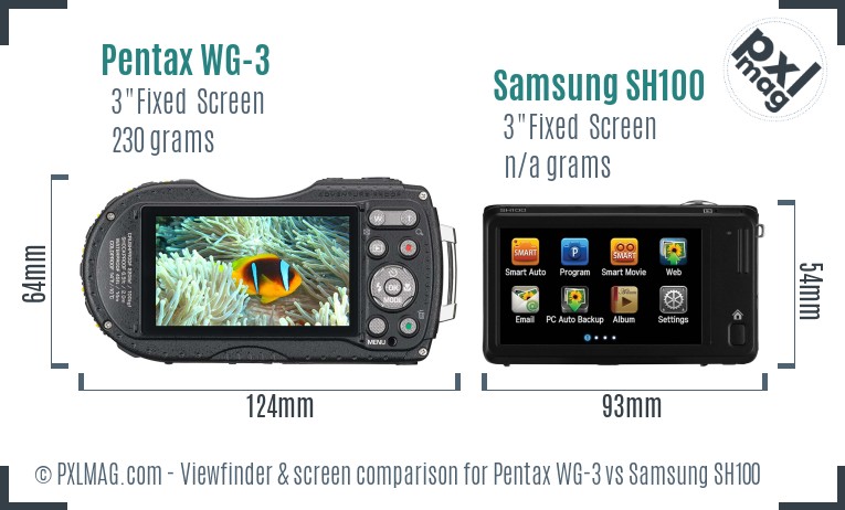 Pentax WG-3 vs Samsung SH100 Screen and Viewfinder comparison