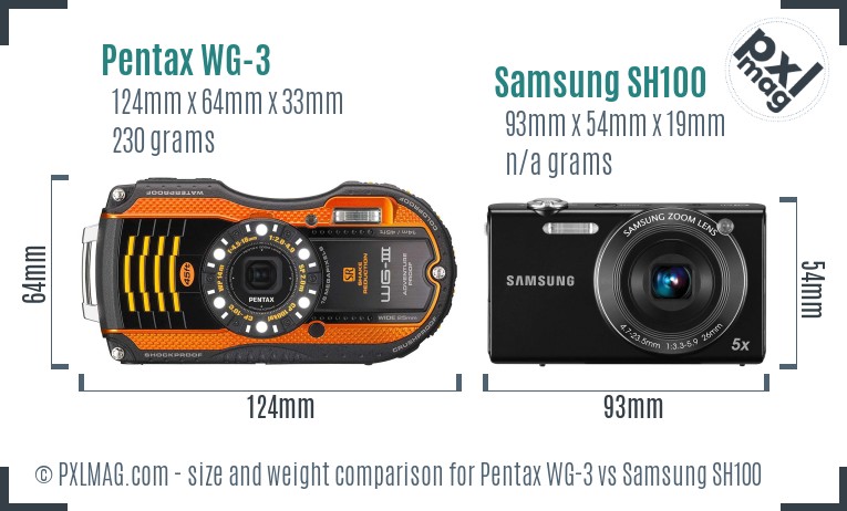 Pentax WG-3 vs Samsung SH100 size comparison