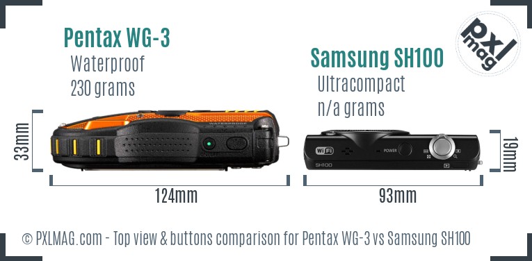 Pentax WG-3 vs Samsung SH100 top view buttons comparison