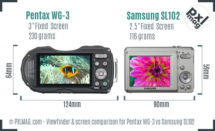 Pentax WG-3 vs Samsung SL102 Screen and Viewfinder comparison