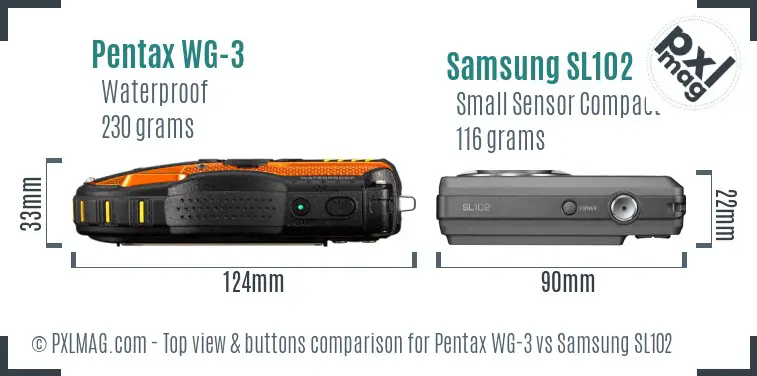 Pentax WG-3 vs Samsung SL102 top view buttons comparison