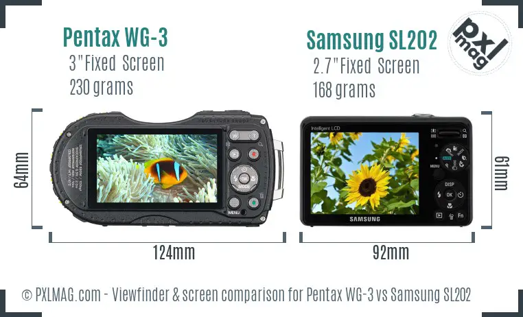 Pentax WG-3 vs Samsung SL202 Screen and Viewfinder comparison