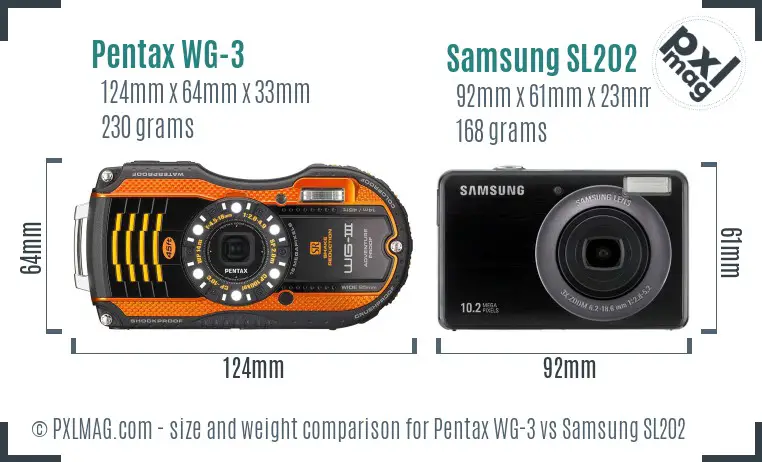 Pentax WG-3 vs Samsung SL202 size comparison