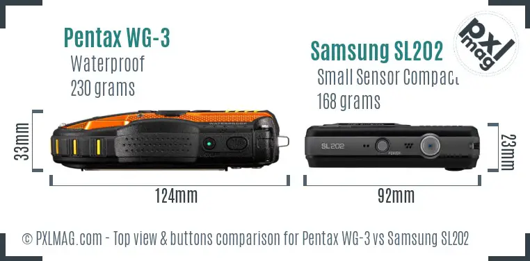 Pentax WG-3 vs Samsung SL202 top view buttons comparison