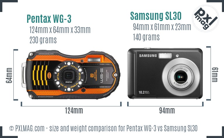 Pentax WG-3 vs Samsung SL30 size comparison