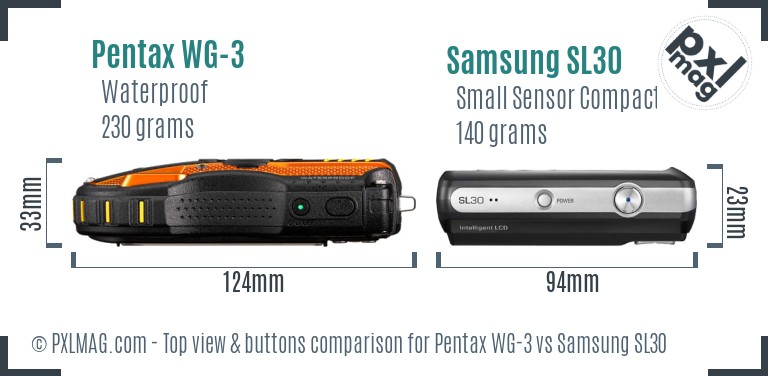 Pentax WG-3 vs Samsung SL30 top view buttons comparison