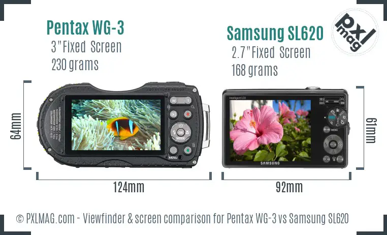 Pentax WG-3 vs Samsung SL620 Screen and Viewfinder comparison