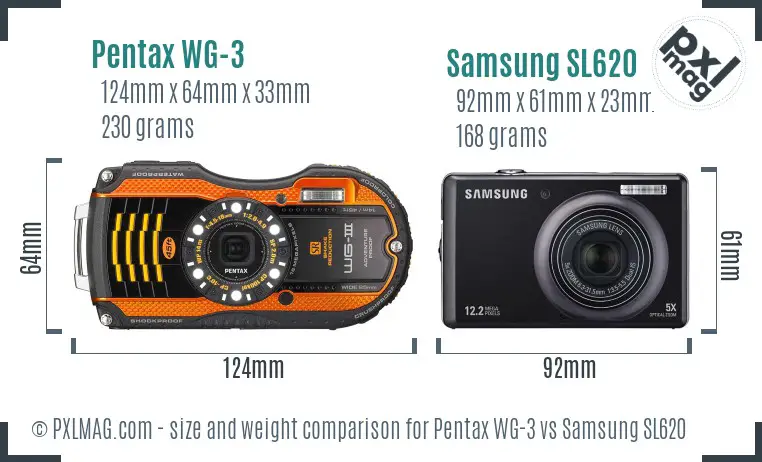 Pentax WG-3 vs Samsung SL620 size comparison