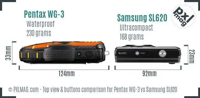 Pentax WG-3 vs Samsung SL620 top view buttons comparison