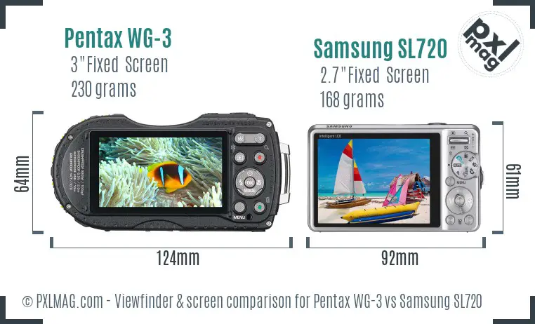 Pentax WG-3 vs Samsung SL720 Screen and Viewfinder comparison