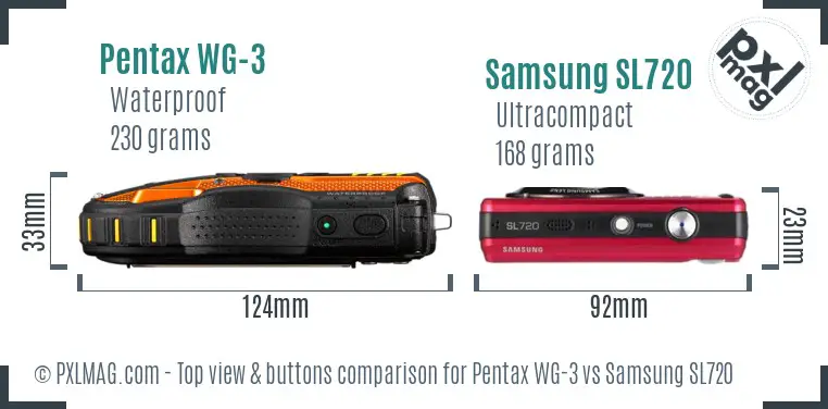 Pentax WG-3 vs Samsung SL720 top view buttons comparison