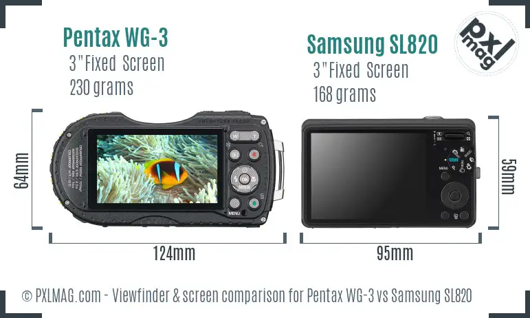 Pentax WG-3 vs Samsung SL820 Screen and Viewfinder comparison