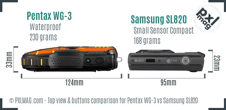 Pentax WG-3 vs Samsung SL820 top view buttons comparison