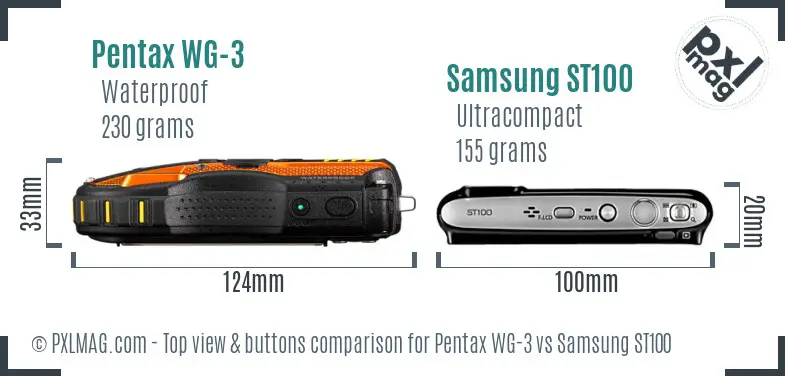 Pentax WG-3 vs Samsung ST100 top view buttons comparison