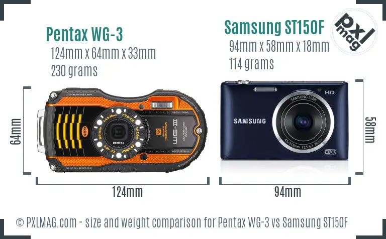 Pentax WG-3 vs Samsung ST150F size comparison