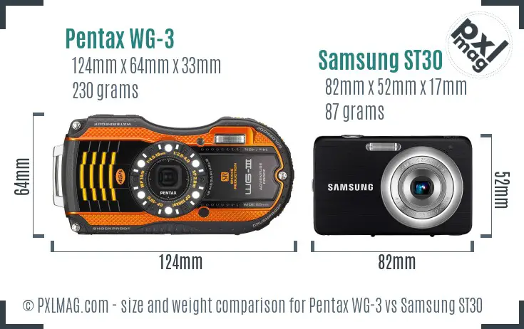 Pentax WG-3 vs Samsung ST30 size comparison