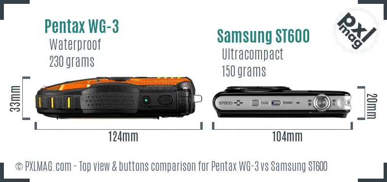 Pentax WG-3 vs Samsung ST600 top view buttons comparison