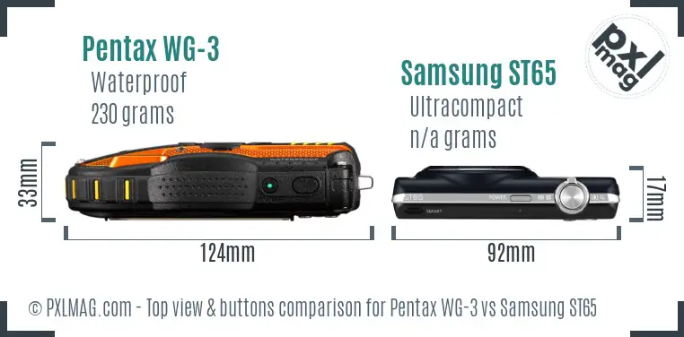 Pentax WG-3 vs Samsung ST65 top view buttons comparison Pentax WG-3 vs Samsung ST65 top view buttons comparison