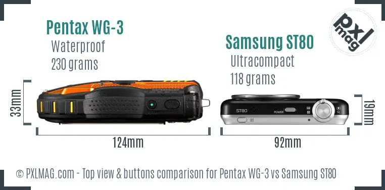 Pentax WG-3 vs Samsung ST80 top view buttons comparison