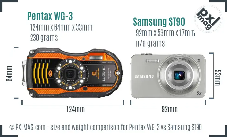 Pentax WG-3 vs Samsung ST90 size comparison