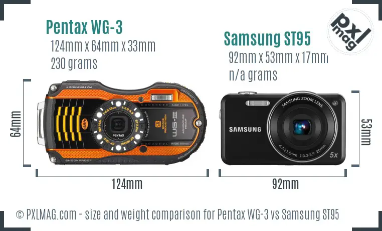 Pentax WG-3 vs Samsung ST95 size comparison Pentax WG-3 vs Samsung ST95 size comparison